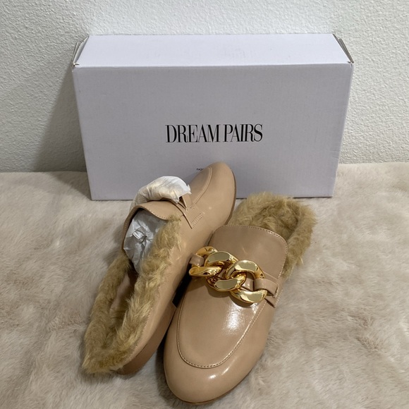 ๐ DREAM PAIRS Chain Loafer Mules with Fur Closed Toe Slip On With ๐ฆ - Picture 3 of 12